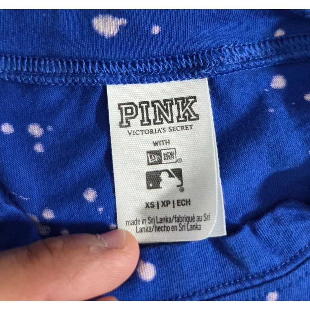 Victorias Secret PINK Crop Top Womens Extra Small Blue Tie Die Baseball Shirt - Picture 3 of 7